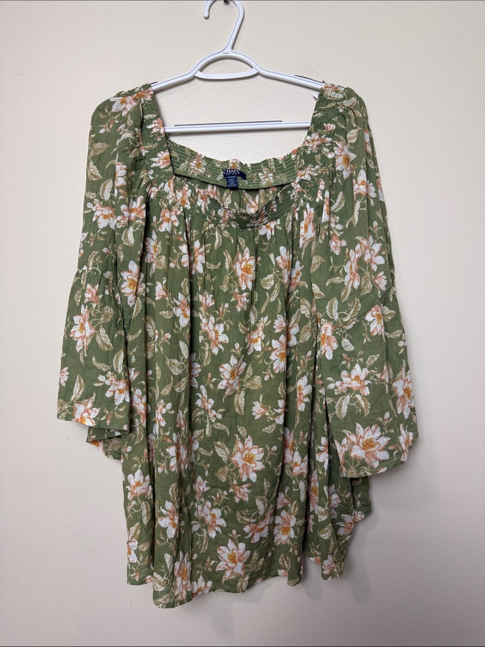 Chaps Olive Floral Peasant Tunic size 2x